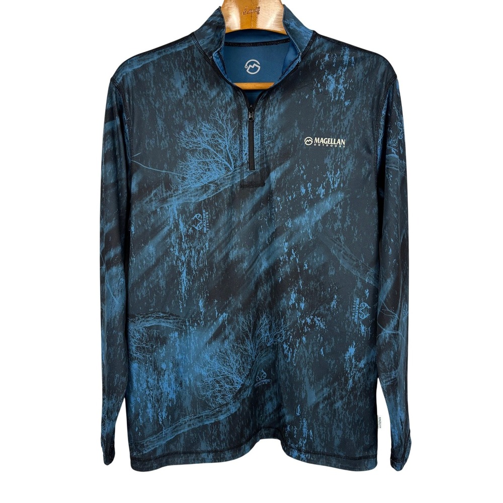 Magellan Outdoors Realtree Fishing 1/4‎ Zip Performance Shirt Blue Camo Mens M
